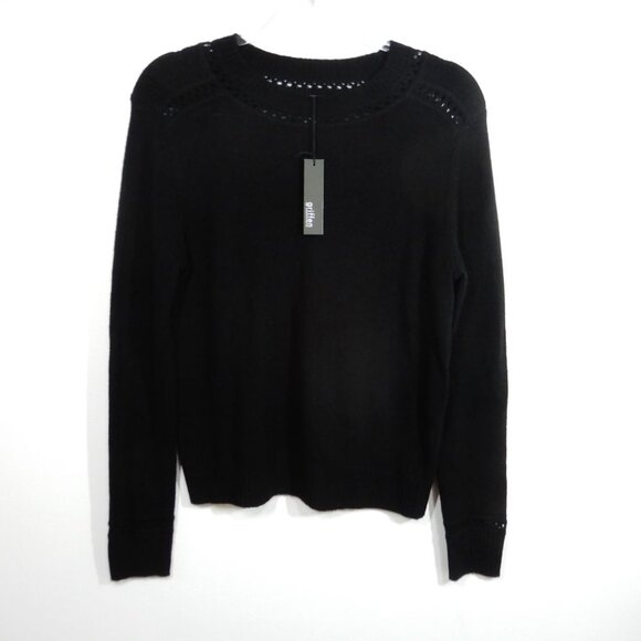 GRIFFEN Open Stitch Trim Wool & Cashmere Crewneck Sweater Size M Black NEW - Picture 2 of 5